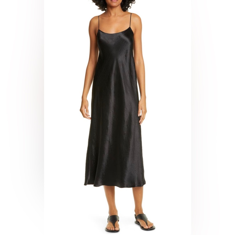 Vince black satin slip on dress xl